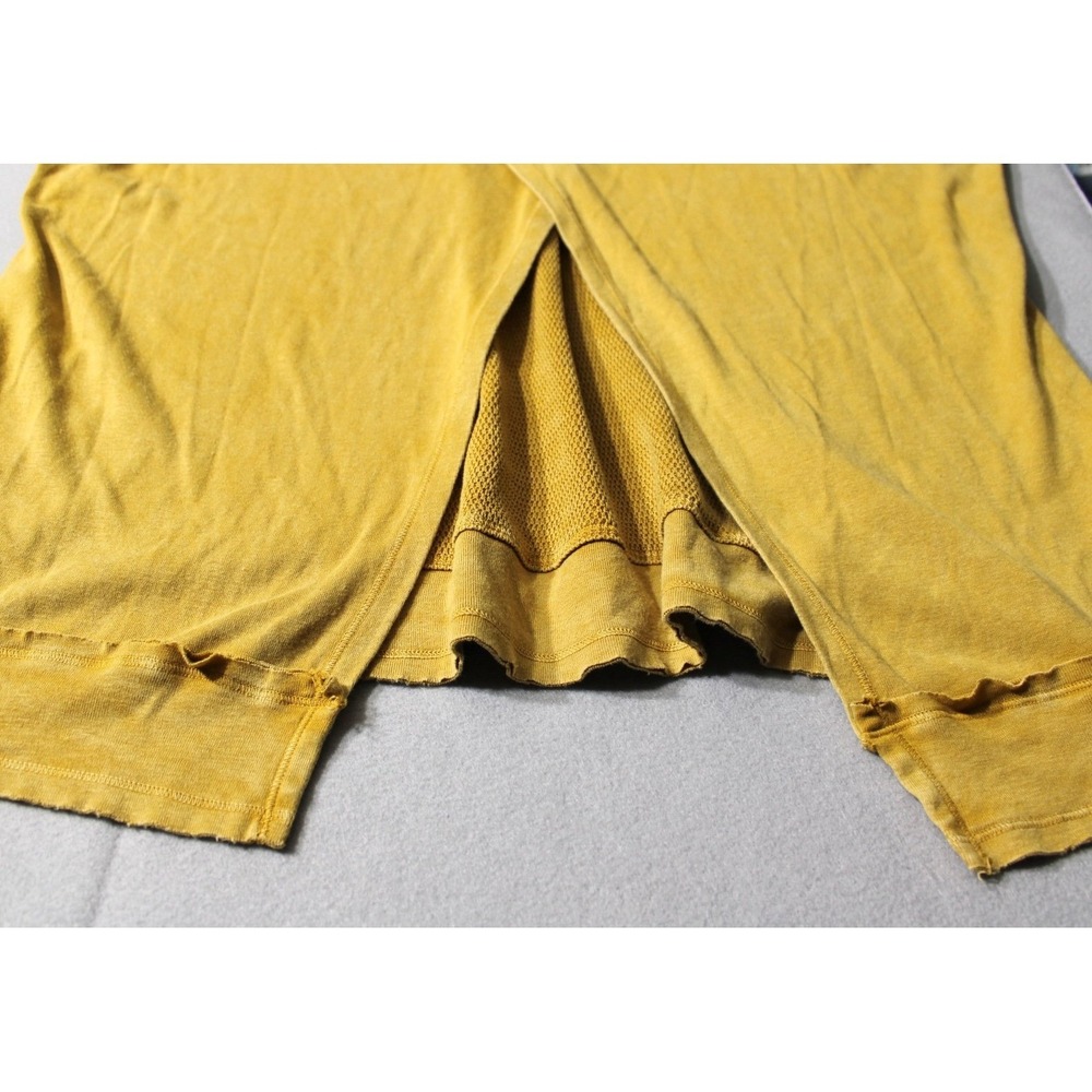 M. Rena Waffle Knit Top Womens Large Yellow V-Neck Pleated Thermal Boho S4945A - Picture 10 of 10